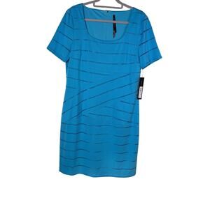 Marc New York Andrew Marc Dress 14 Turquoise Eyelet Sheath NWT Stretch Spring